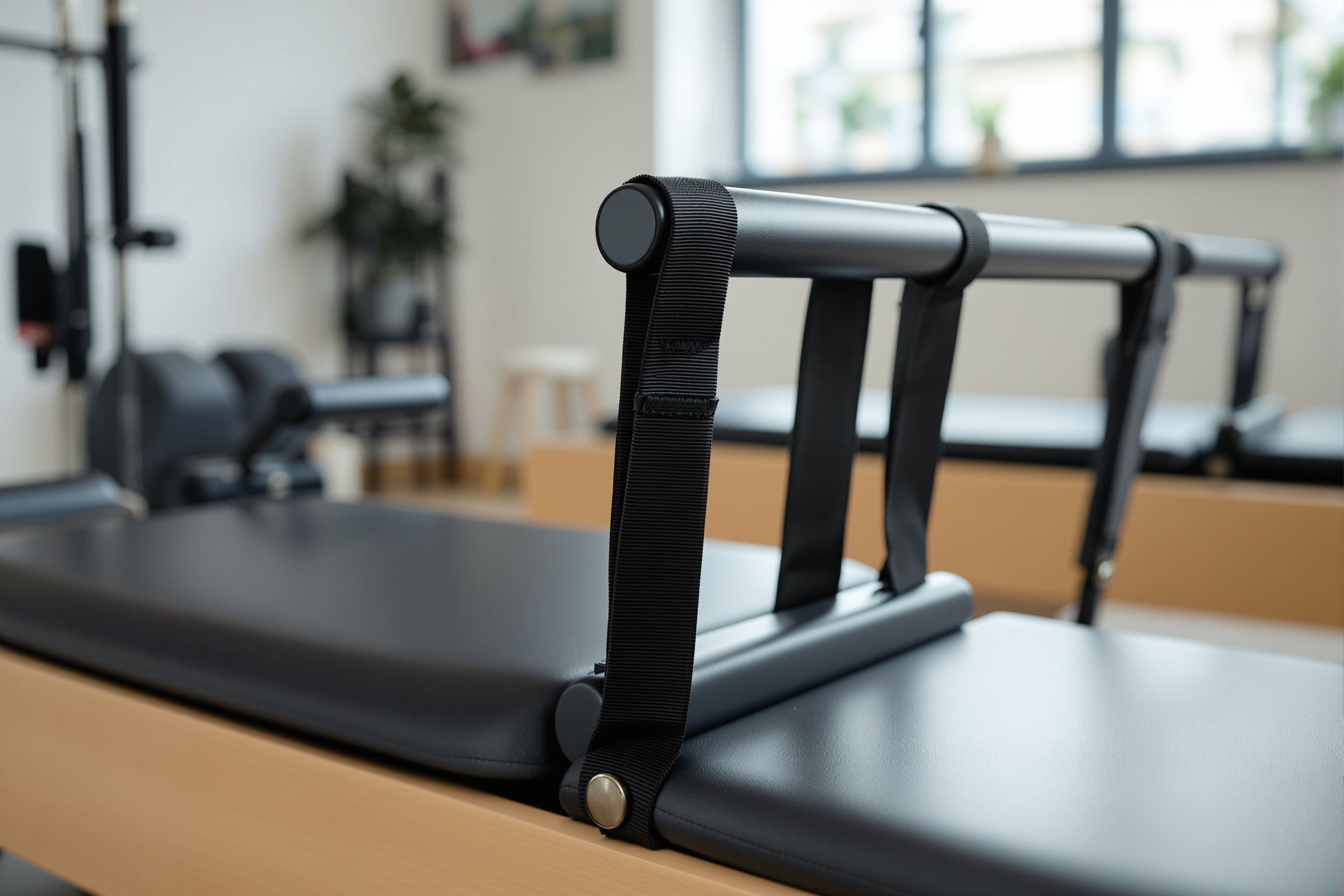 Équipement de Pilates professionnel dans un studio moderne, reformer et accessoires